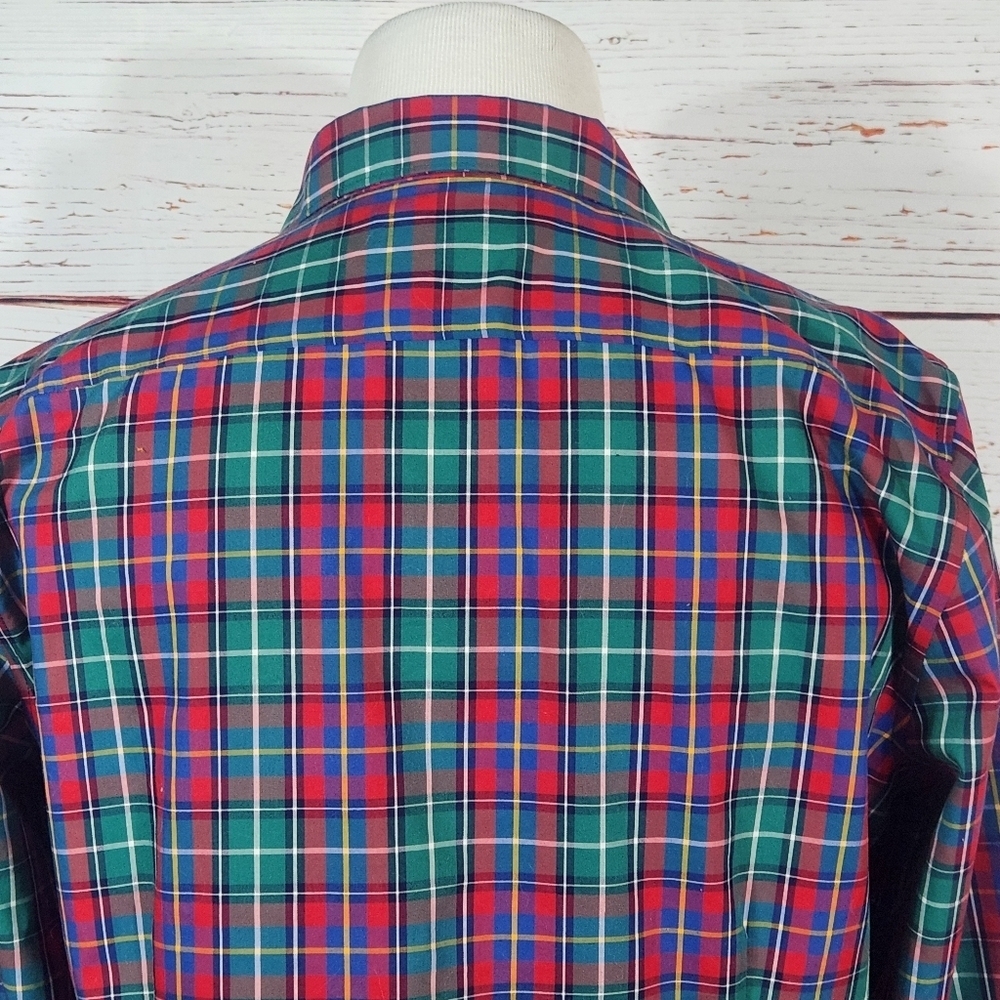 LANDS END Tartan Plaid Button-Up Shirt Red Green Blue Christmas Holiday Size 14 - Picture 4 of 6
